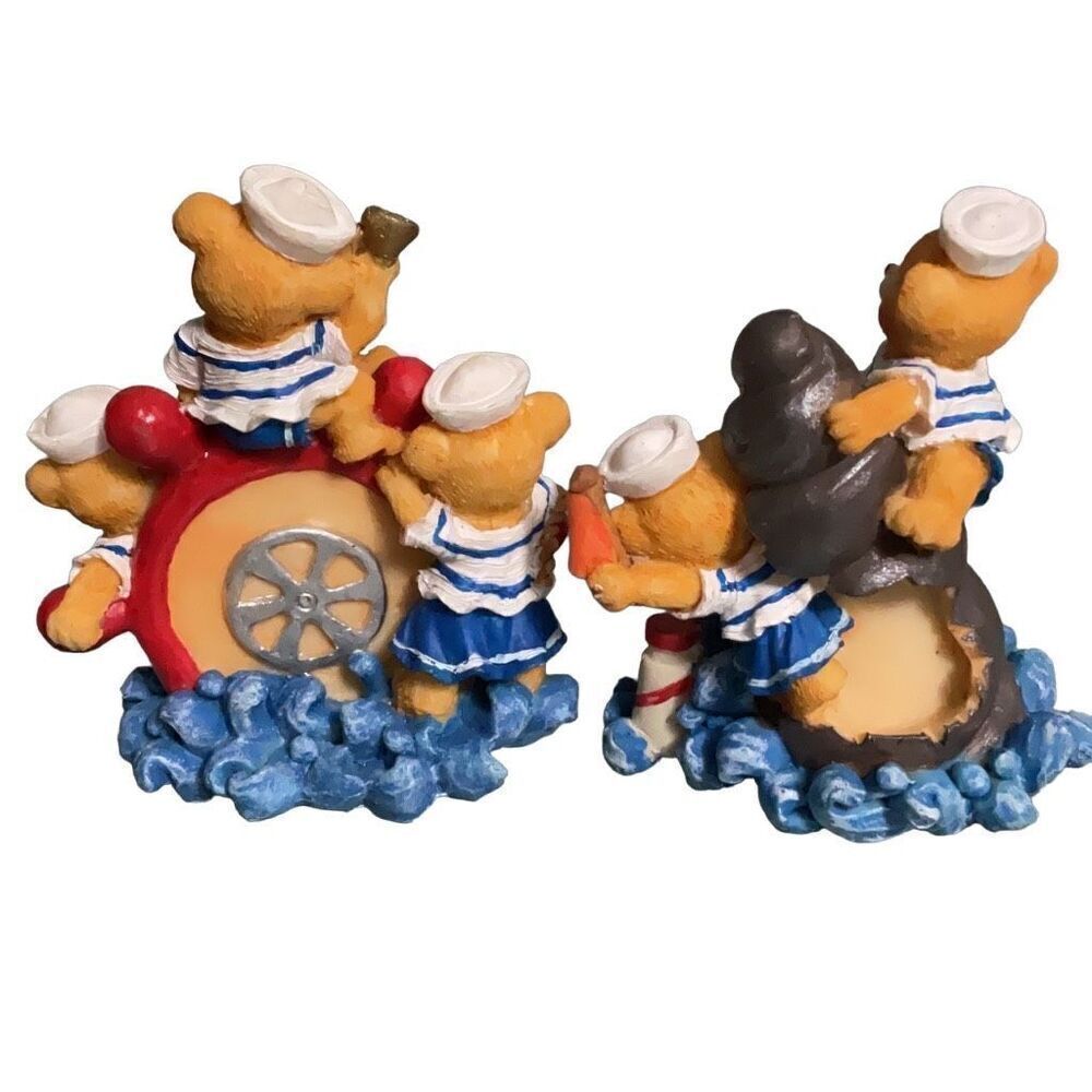 Sailor Bears Ship Wheel Anchor Set of 2 Nursery Decoration Resin Figurines - Picture 2 of 6